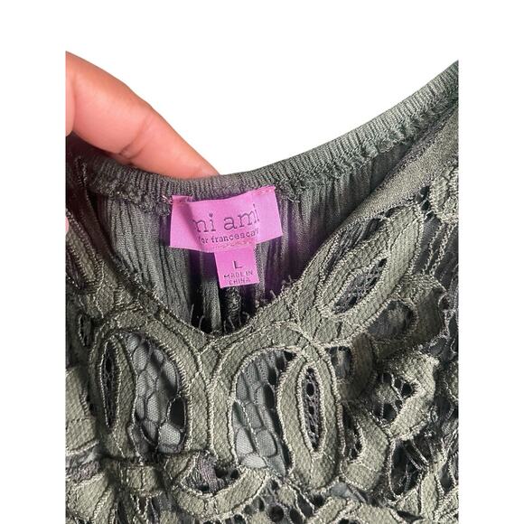 Francesca Mi Ami Mini Dress Size L Green Crotchet Tiered Ruffled Boho Peasant - Picture 3 of 13